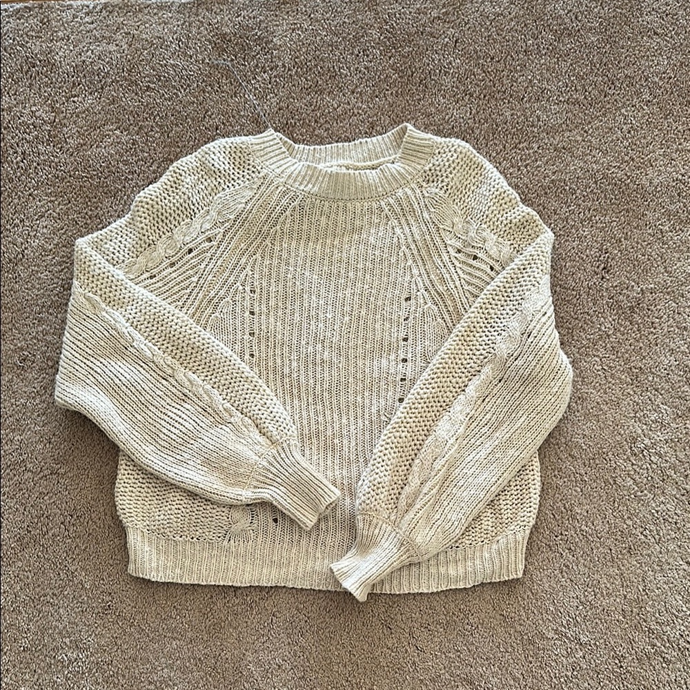Cream Chunky Knit Crew Neck Sweater